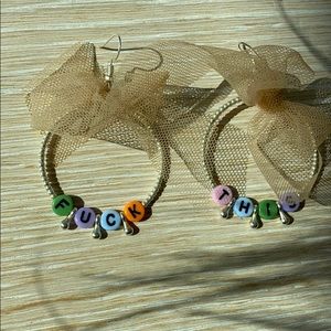 Silver earrings edgy Fuck This!